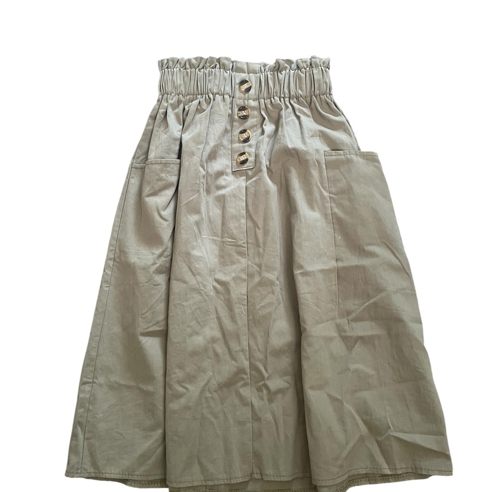 Elastic Waist Skirt A-Line Khaki Small